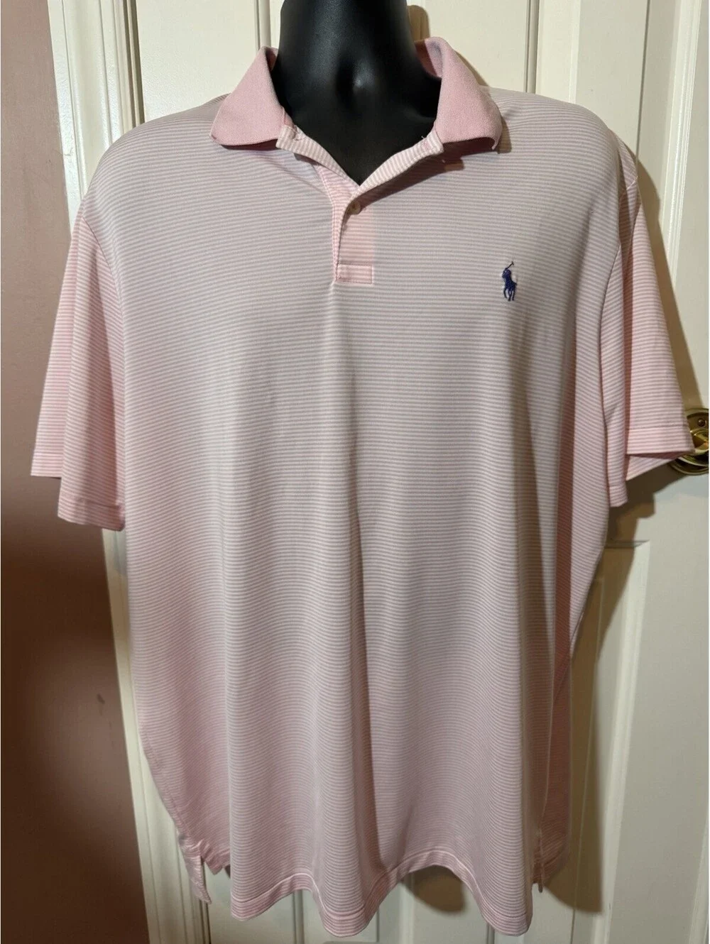 Ralph Lauren Performance Polo Shirt Mens XL Pink White Stripes Blue Pony